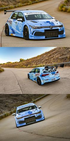 two pictures of the same car in different stages, one is blue and the other is white