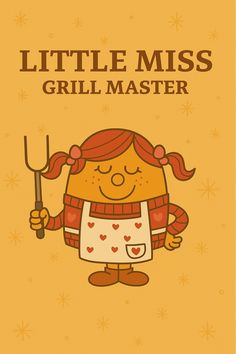 the little miss grill master is holding a spatula