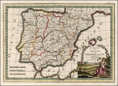 an old map of spain and portugal