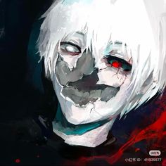 an anime character with white hair and red eyes