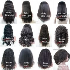 Hair Curls Names, Textured Hair Types, Types Of Perms Chart, Names Of Curls, Name Of Hair, Long Hairstyles Name, Curl Names, Different Types Of Weaves Hair, Types Of Wigs Hairstyles