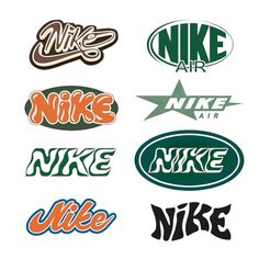 six different stickers that say nike air, nike logo, and nike's name