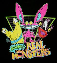 an image of some cartoon characters on a t - shirt that says real monsteries