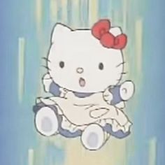 an animated hello kitty holding a teddy bear