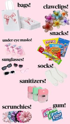a pink poster with various items on it and the words, what's in them?