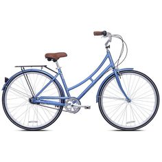 a blue bicycle is shown against a white background