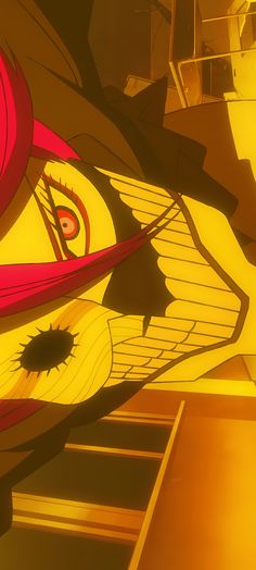 an abstract painting with red and yellow colors