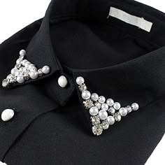 Luxury Tops With Embellished Collar For Work, Luxury Women's Tops With Detachable Collar, Collar Embroidery Design, Chic Luxury Tops With Embellished Collar, Luxury Blouse With Detachable Collar For Women, Luxury Embellished Collar Tops For Workwear, Luxury Black Blouse With Collar, Black Lace Collar Design, Bedazzled Collar