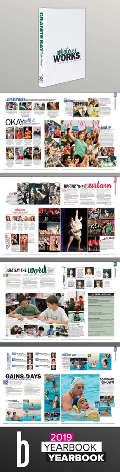 the back cover of a book with many different pages on it and an image of people swimming