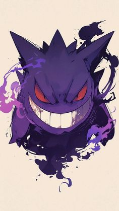 an image of a cartoon character with red eyes and purple paint splattered on it