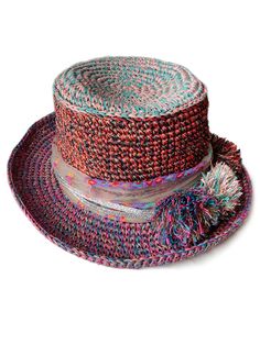 a multicolored hat is shown on a white background