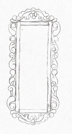 a drawing of a mirror with an ornate border around the edges and bottom edge, on a white paper background
