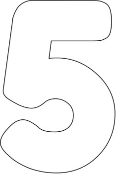 the number five is outlined in black on a white background, it appears to be for coloring
