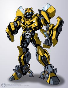 a drawing of a yellow and black robot