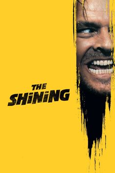 the shining movie poster with a man's face and yellow paint splattered background