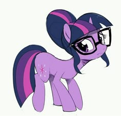 a cartoon pony with glasses on it's head