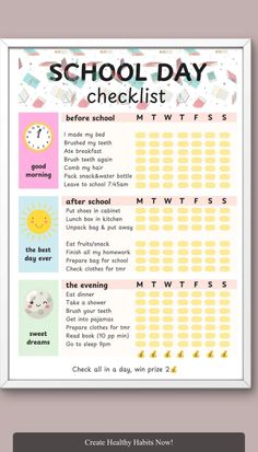 Daily Routine For Kids, Kids Checklist Daily Routines, Morning Checklist, Kids Routine Chart, Daily Printable, Morning Routine Checklist, After School Routine, Routine Chart, Evening Routine