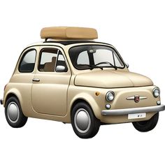 an old style car with a surfboard on the top of it's roof