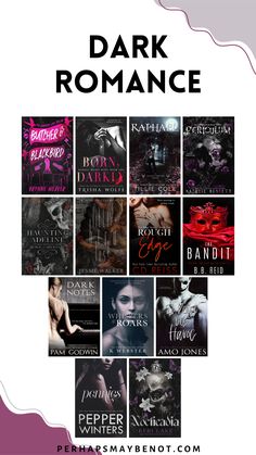 the cover for dark romance, with many different covers in pink and purple colors on it