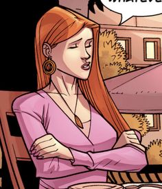 a woman sitting at a table with a plate of food in front of her and an empty thought bubble above her