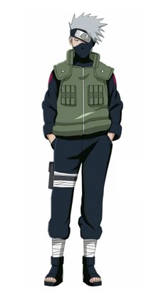 the character naruta is standing with his hands in his pockets and wearing an army green jacket