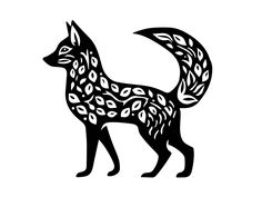 a black and white drawing of a fox