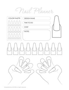 Nail Planning Template, Nail Plan Template, Nail Template To Design, Nail Art Planning Template, Nail Care Worksheets, Nail Planner Template, Nail Design Planner Template, Design Your Own Nails Template, Nail Art Planner Template