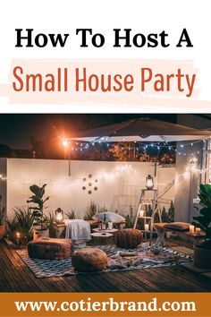 a small house party with lights and decorations
