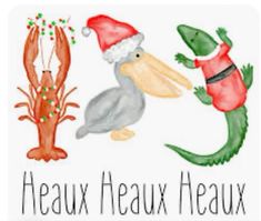 a christmas card with two seagulls, lobsters and a santa claus hat
