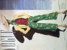 an old fashion magazine cover with a woman in green pants and a hat on her head