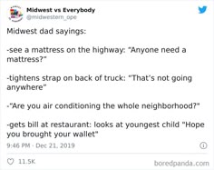 two tweets on twitter with the same caption that reads, midwest vs everybody