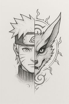 a drawing of naruta and his wolf face