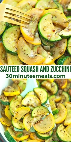 grilled squash and zucchini in a bowl with a fork