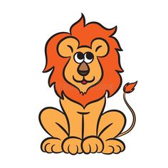 a lion sitting on the ground with its eyes open and tongue out, cartoon style royalty illustration