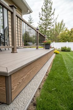 a wooden deck in front of a house
