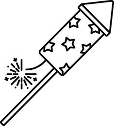 a black and white drawing of a fireworks cracker with stars on the tip,