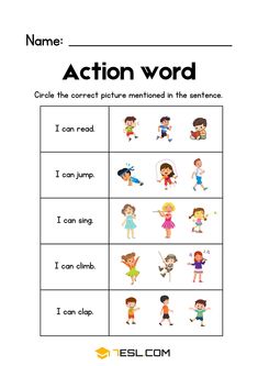 an action word worksheet with pictures and words to help students learn how to use it