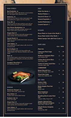 the menu for an italian restaurant