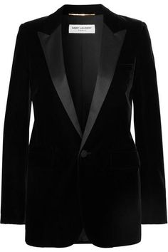 Satin-trimmed Velvet Tuxedo Blazer Saint Laurent Shirt, Colores De Cabello Rubio, Tuxedo Blazer, Velvet Blazer, Coat Design, Leather Blazer, Black Satin, Black Blazers, Evening Wear