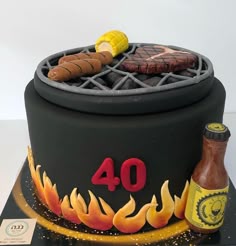 a birthday cake with hot dogs and corn on the cob for fortyth birthday
