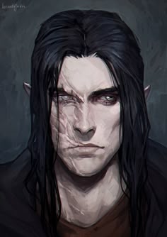 a man with long black hair and horns