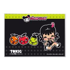 an image of a sticker with two apples, one orange and one apple on it