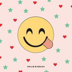 a smiley face with a tongue sticking out of it's mouth, surrounded by stars