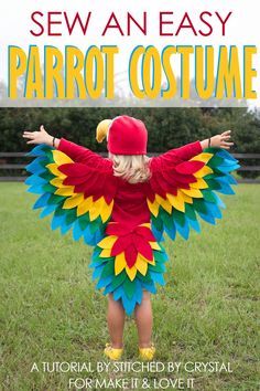 To kick off a REALLY fun couple months of HALLOWEEN COSTUMES, Crystal from Stitched By Crystal is sharing an absolutely darling costume that she made for her little girl!  A vibrant fleece and felt PARROT!  The feathered wings, the darling hat, the tail.....so in love with it ALL! The best part --- it's a simpler costume that most skill levels will enjoy making! . . . . .   Halloween is less than two months away! Have your kids picked their costumes yet?  I am Crystal, from Stitched by Crystal, How To Make A Parrot Costume, Diy Baby Parrot Costume, Diy Parrot Costume, Homemade Parrot Costume, Macaw Parrot Costume Diy, Parrot Costume Diy, Macaw Costume Diy, Parrot Costume Diy Kids, No Sew Parrot Costume