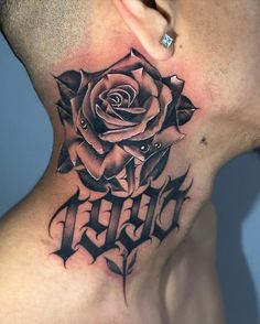Rose Neck Tattoo, Aztec Tattoos Sleeve, Aztec Tattoos, Tatuagem De Rosa, Mary Tattoo, Tatuaje De Rosa, Free Tattoo Designs, Black Rose Tattoos, Neck Tattoo For Guys