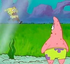 spongebob and his friend are in the water