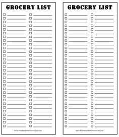 two grocery list printables with the words grocery list