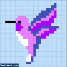 a cross stitch pattern of a pink and purple hummingbird