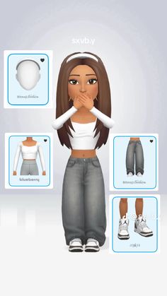 an animated character with different clothes and shoes