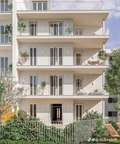 an apartment building with balconies and balconies on the second floor is shown in this artist's rendering